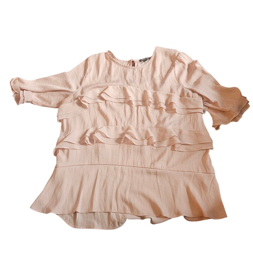 Who‎ What Wear Womens Ruffle Tiered Short Sleeve Blouse Top Size L Pink